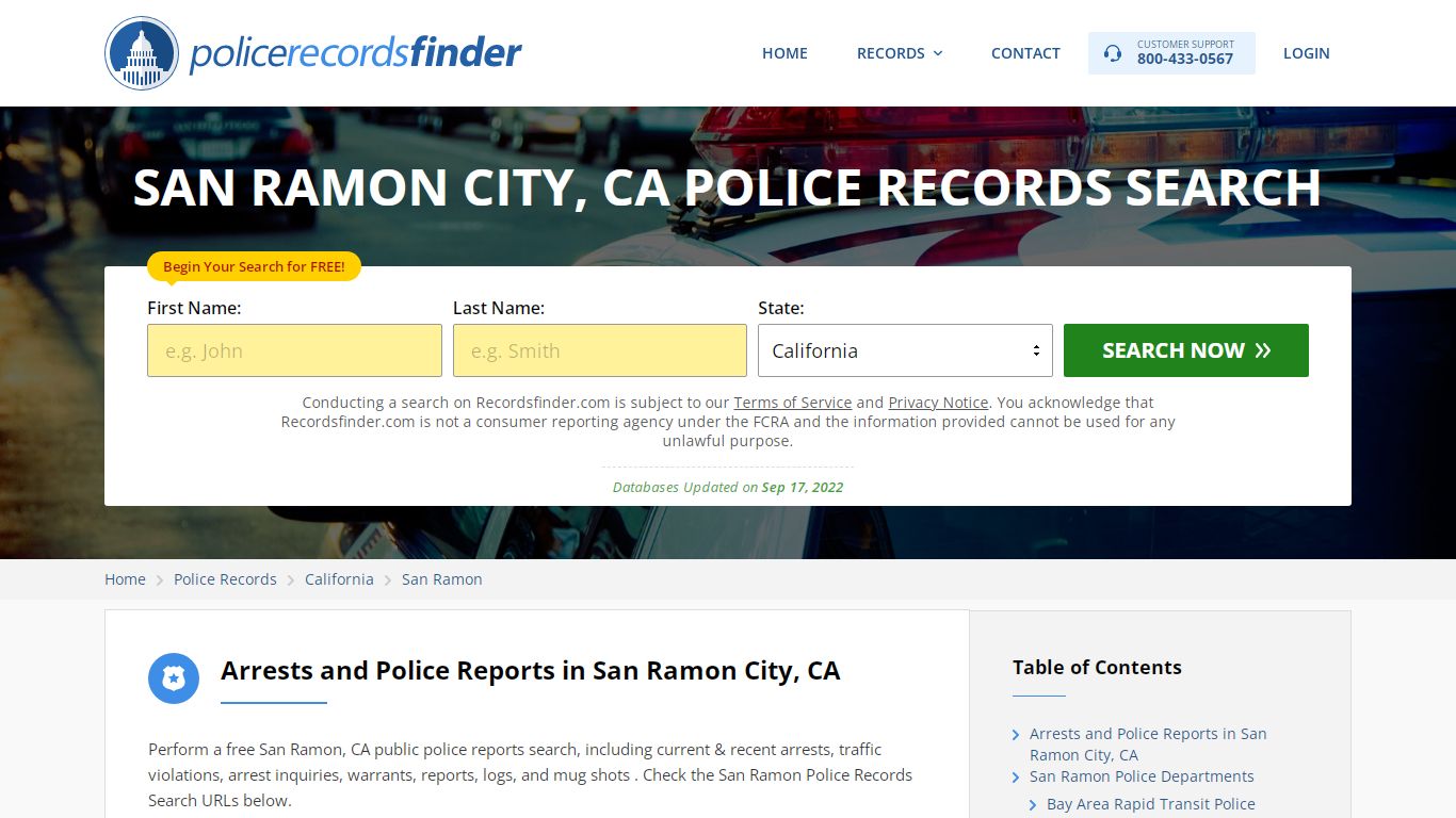 SAN RAMON CITY, CA POLICE RECORDS SEARCH - RecordsFinder