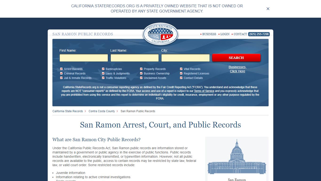 San Ramon Arrest and Public Records | California.StateRecords.org