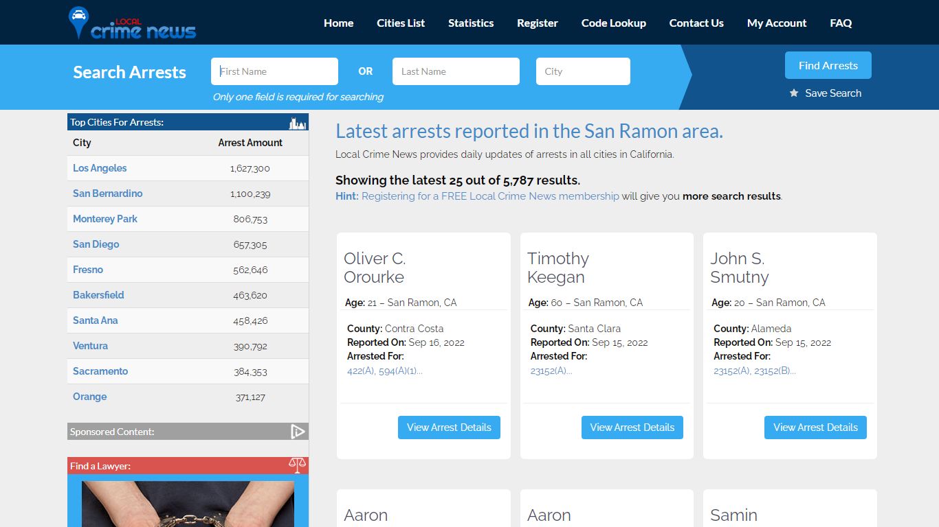 San Ramon California Arrest Records | Local Crime News