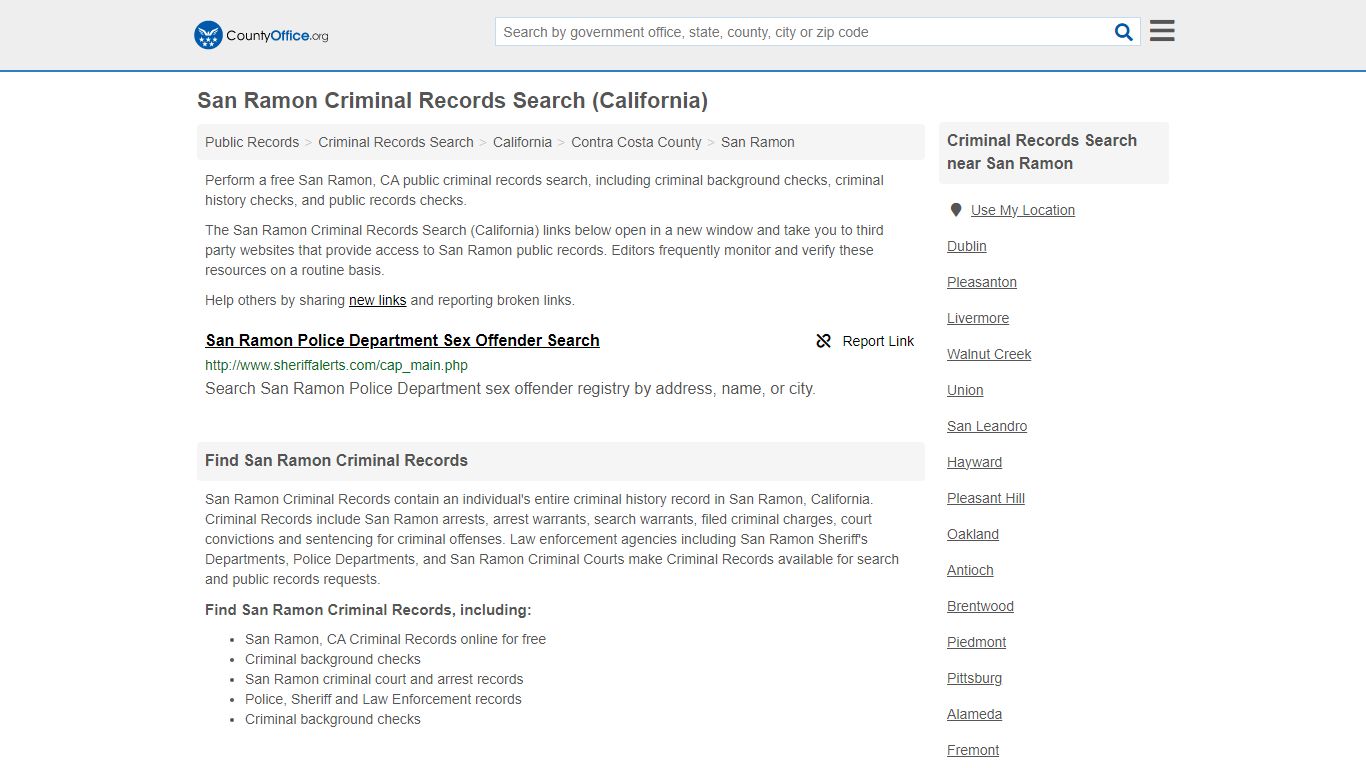 San Ramon Criminal Records Search (California) - County Office