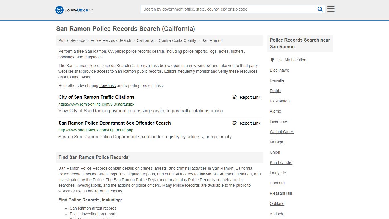 San Ramon Police Records Search (California) - County Office